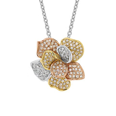 0.75ct 14k Three-tone Diamond Flower Pendant