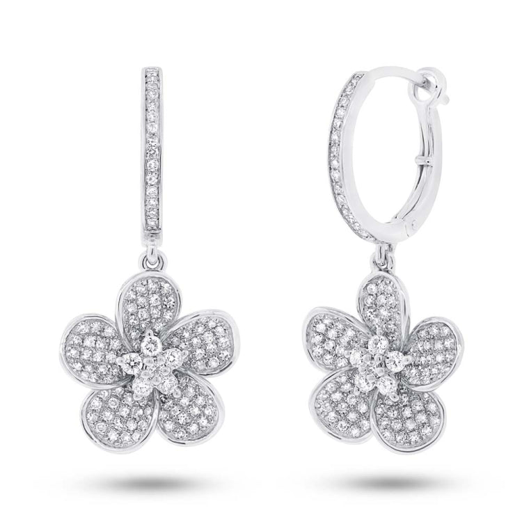 0.85ct 14k White Gold Diamond Flower Earring