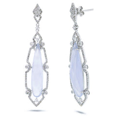 0.90ct Diamond & 9.92ct Blue Chalcedony 14k White Gold Earring