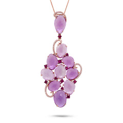 0.27ct Diamond & 25.93ct Amethyst & Pink Sapphire 14k Rose Gold Pendant