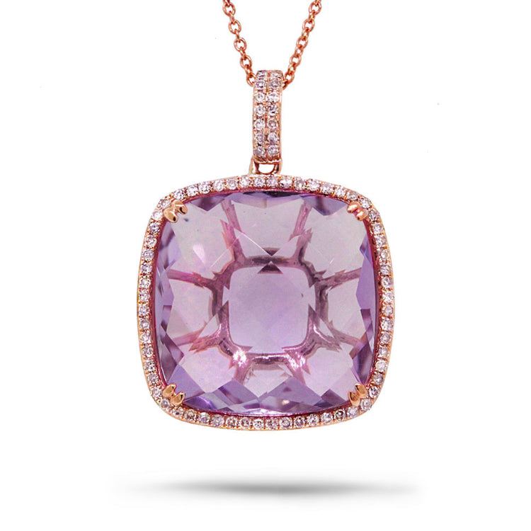 0.30ct Diamond & 17.69ct Amethyst 14k Rose Gold Pendant