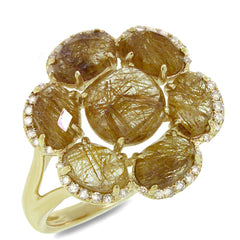 0.14ct Diamond & 4.02ct Golden Line Quartz 14k Yellow Gold Ring