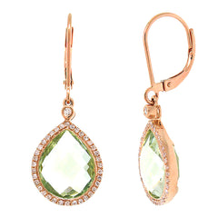 0.25ct Diamond & 9.37ct Green Amethyst 14k Rose Gold Earring