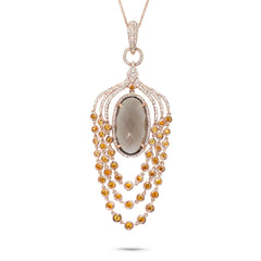 0.80ct Diamond & 10.89ct Smokey Topaz & Yellow Sapphire 14k Rose Gold Pendant