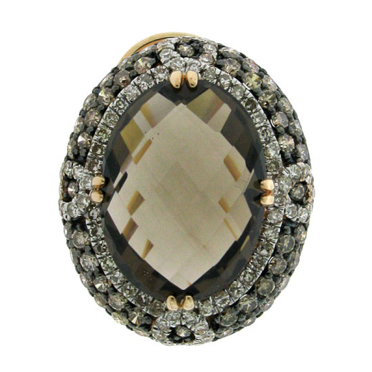 2.35ct White & Champagne Diamond & 14.73 Smokey Topaz 14k Rose Gold Earring