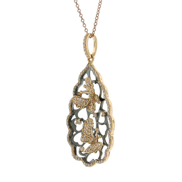 0.60ct 14k Two-tone Black Rhodium Gold Diamond Butterfly Pendant