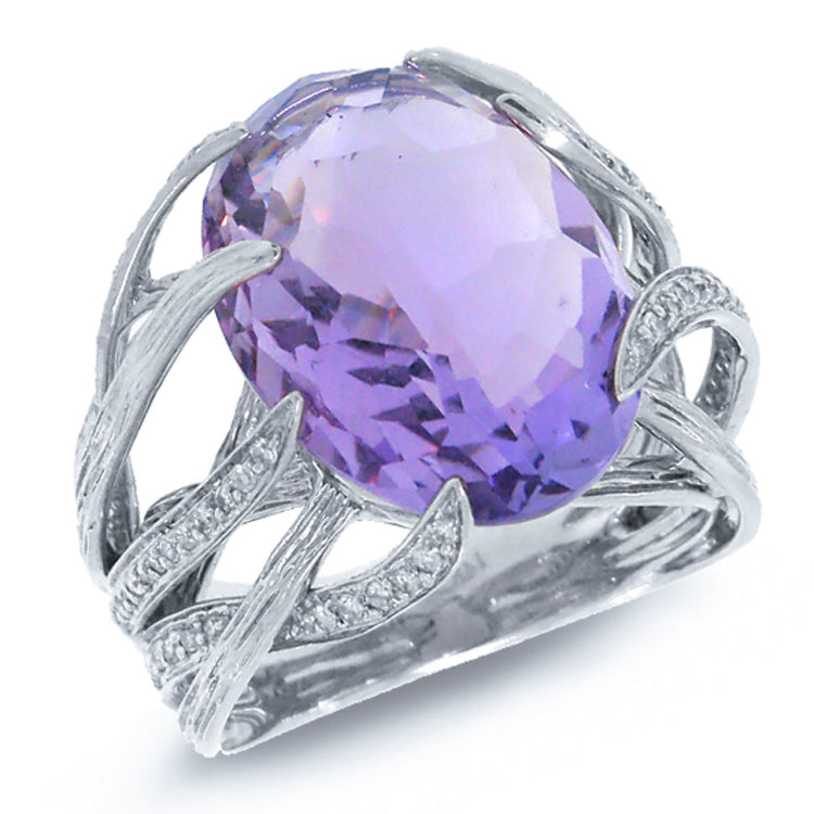 0.50ct Diamond & 11.93ct Amethyst 14k White Gold Ring