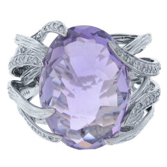 0.50ct Diamond & 11.93ct Amethyst 14k White Gold Ring