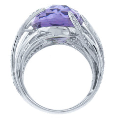 0.50ct Diamond & 11.93ct Amethyst 14k White Gold Ring