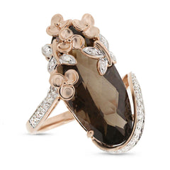 0.20ct Diamond & 10.15ct Smokey Topaz 14k Rose Gold Ring