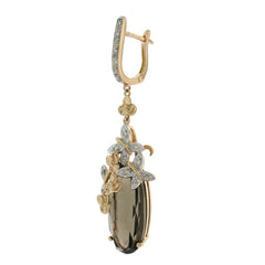 0.25ct Diamond & 14.24ct Smokey Topaz 14k Two-tone Rose Gold Earring