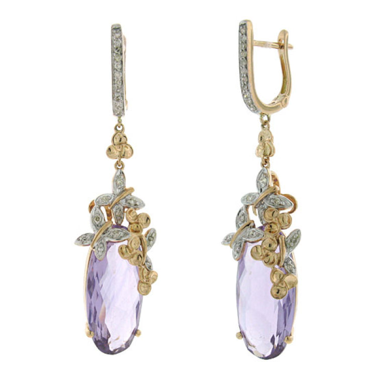 0.25ct Diamond & 14.13ct Amethyst 14k Two-tone Rose Gold Earring