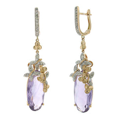 0.25ct Diamond & 14.13ct Amethyst 14k Two-tone Rose Gold Earring