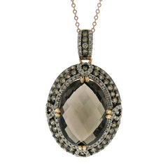 1.70ct White & Champagne Diamond & 11.85ct Smokey Topaz 14k Rose Gold Pendant