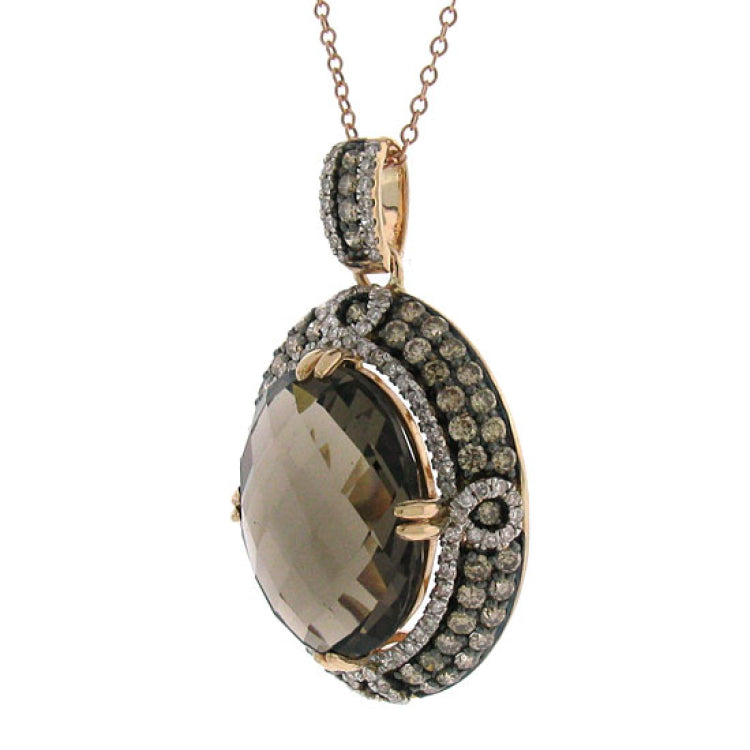 1.70ct White & Champagne Diamond & 11.85ct Smokey Topaz 14k Rose Gold Pendant