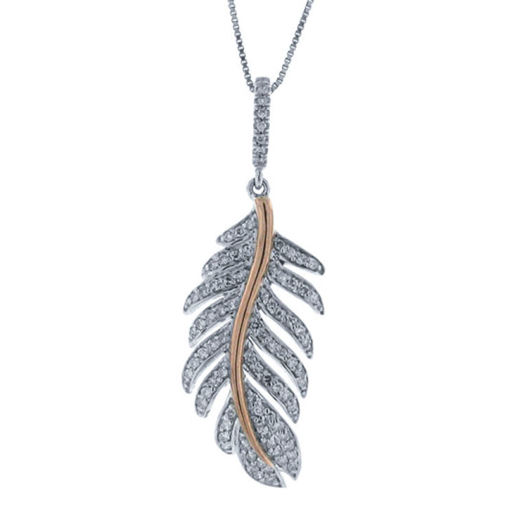 0.35ct 14k Two-tone R/g Diamond Feather Pendant
