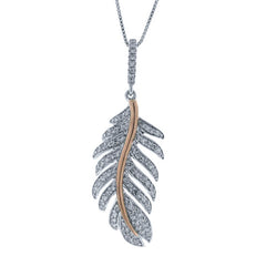 0.35ct 14k Two-tone R/g Diamond Feather Pendant