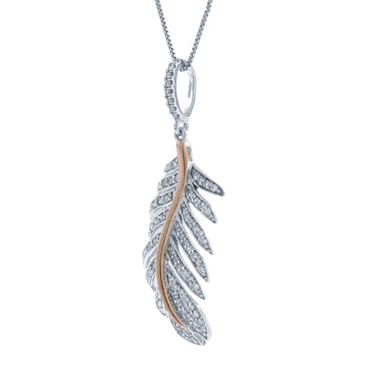 0.35ct 14k Two-tone R/g Diamond Feather Pendant