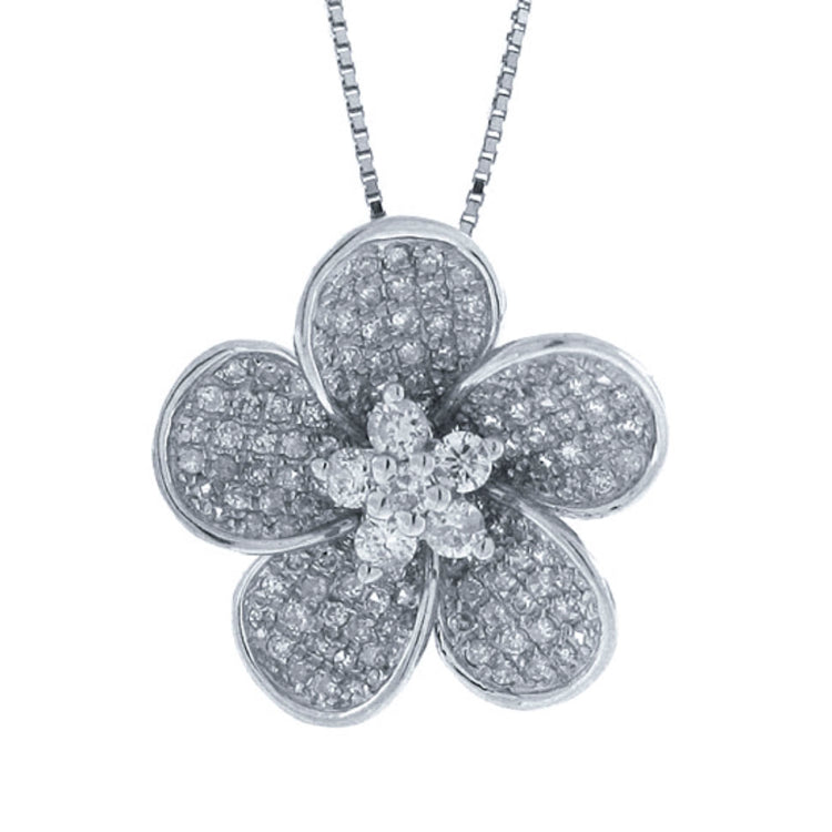 0.55ct 14k White Gold Diamond Flower Pendant