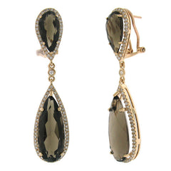0.90ct Diamond & 19.92ct Smokey Topaz 14k Rose Gold Earring