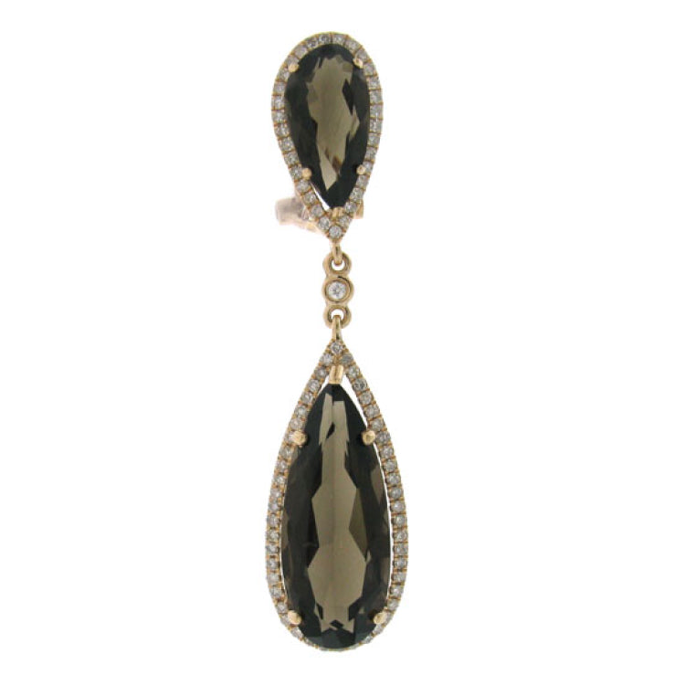 0.90ct Diamond & 19.92ct Smokey Topaz 14k Rose Gold Earring