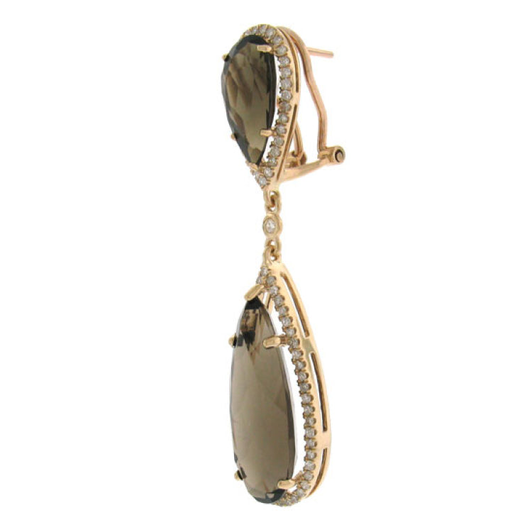 0.90ct Diamond & 19.92ct Smokey Topaz 14k Rose Gold Earring