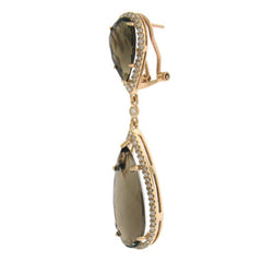 0.90ct Diamond & 19.92ct Smokey Topaz 14k Rose Gold Earring