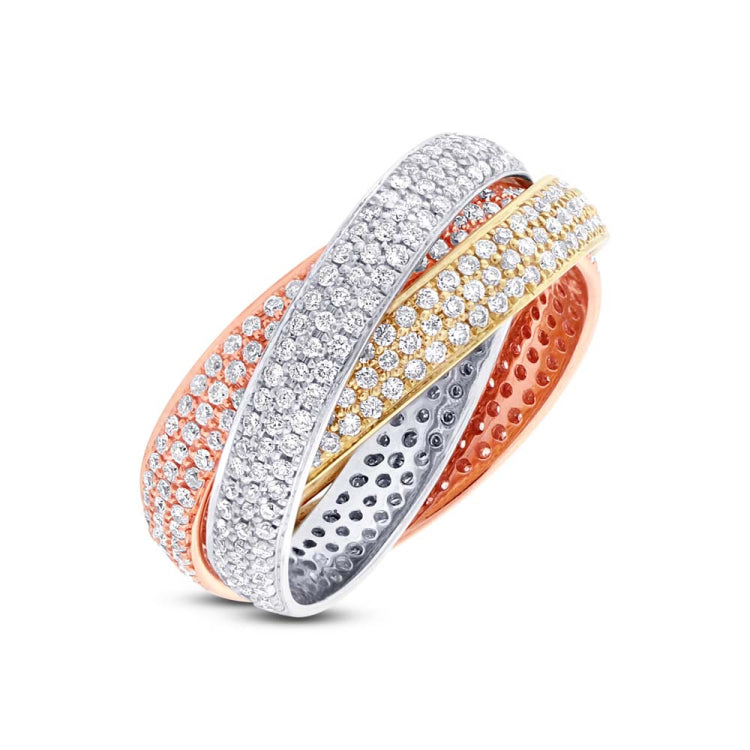 1.63ct 14k Three-tone Gold Diamond Eternity Ring 3-pc Size 5.75