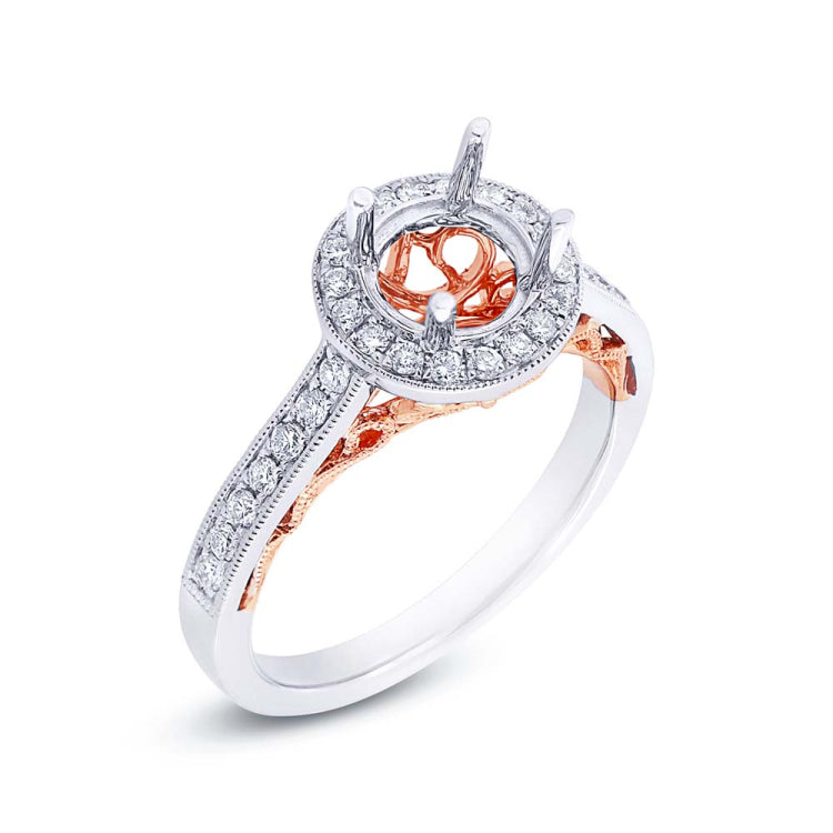 0.35ct 14k Two-tone Rose Gold Diamond Semi-mount Ring for 1.00ct Center