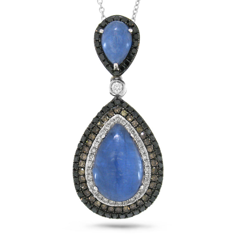 0.70ct White, Champagne & Black Diamond & 5.74ct Kyanite 14k White Gold Pendant