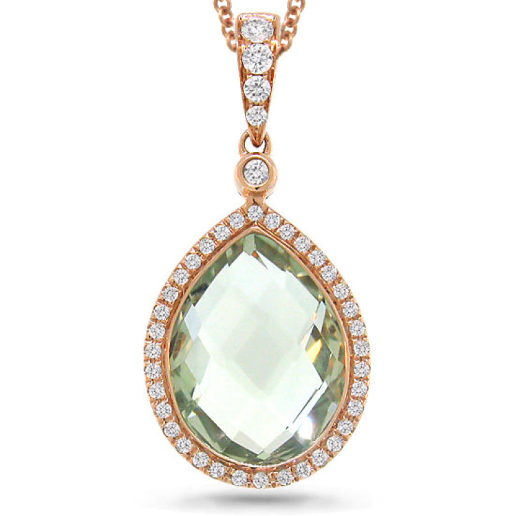 0.17ct Diamond & 4.60ct Green Amethyst 14k Rose Gold Pendant