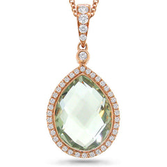 0.17ct Diamond & 4.60ct Green Amethyst 14k Rose Gold Pendant