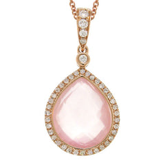 0.17ct Diamond & 4.61ct Rose Quartz 14k Rose Gold Pendant