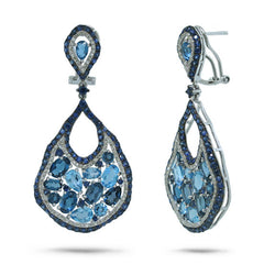 0.79ct Diamond & 14.24ct Blue Sapphire & Blue Topaz & London Blue Topaz 14k White Gold Earring