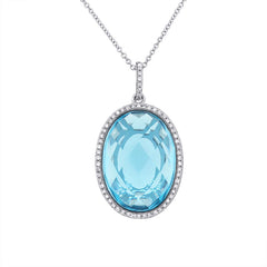 0.19ct Diamond & 13.19ct Blue Topaz 14k White Gold Pendant