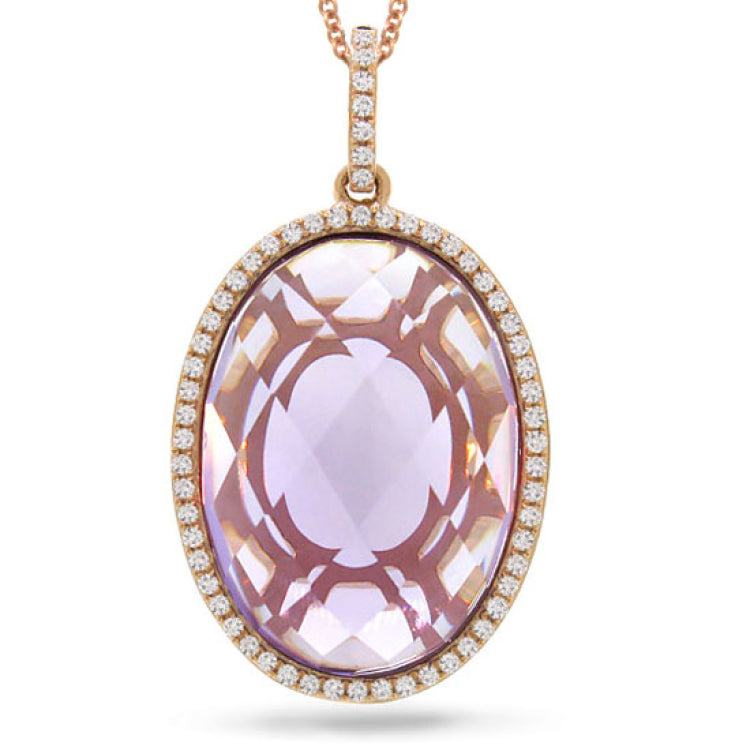 0.19ct Diamond & 10.44ct Amethyst 14k Rose Gold Pendant