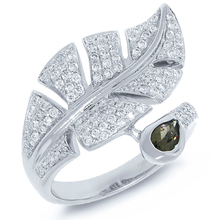 0.84ct Diamond & 0.27ct Smokey Quartz 14k White Gold Leaf Ring