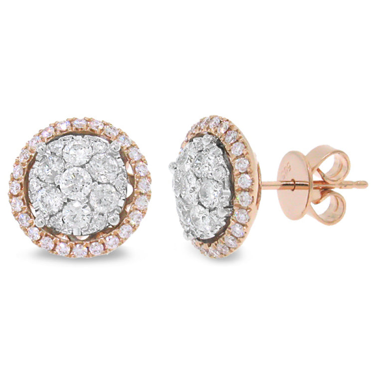 1.12ct 14k Two-tone Rose Gold Diamond Cluster Stud Earring