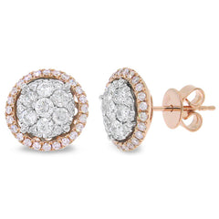 1.12ct 14k Two-tone Rose Gold Diamond Cluster Stud Earring