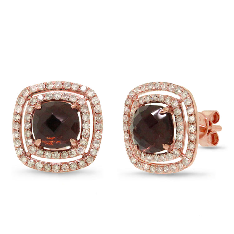 0.58ct Diamond & 2.13ct Smokey Topaz 14k Rose Gold Earring