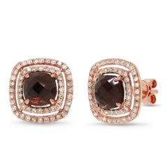 0.58ct Diamond & 2.13ct Smokey Topaz 14k Rose Gold Earring