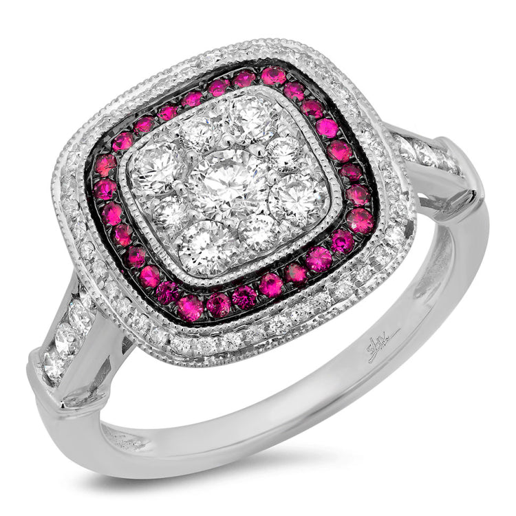 0.77ct Diamond & 0.17ct Ruby 14k White Gold Ring