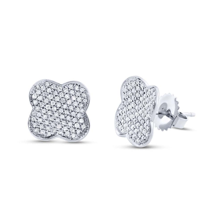 0.53ct 14k White Gold Diamond Pave Clover Stud Earring