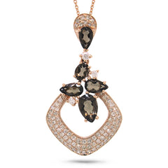 0.33ct Diamond & 1.11ct Smokey Topaz 14k Rose Gold Pendant