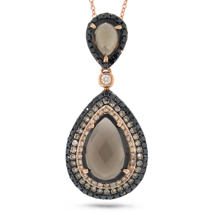 0.70ct White, Champagne & Black Diamond & 3.42ct Smokey Topaz 14k Rose Gold Pendant