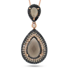 0.70ct White, Champagne & Black Diamond & 3.42ct Smokey Topaz 14k Rose Gold Pendant