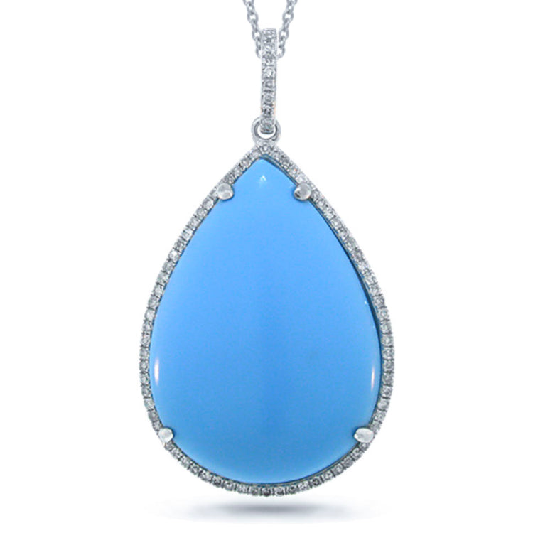 0.23ct Diamond & 17.16ct Composite Turquoise 14k White Gold Pendant