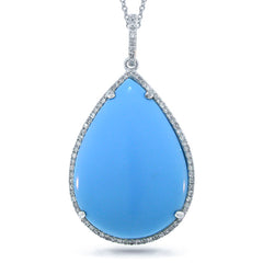 0.23ct Diamond & 17.16ct Composite Turquoise 14k White Gold Pendant