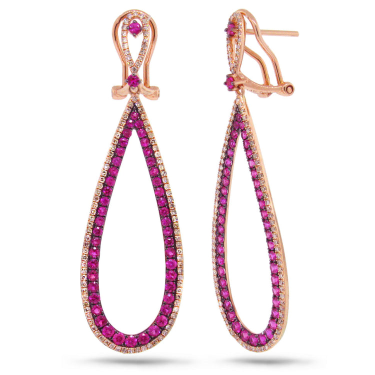 0.66ct Diamond & 1.75ct Pink Sapphire 14k Rose Gold Earring