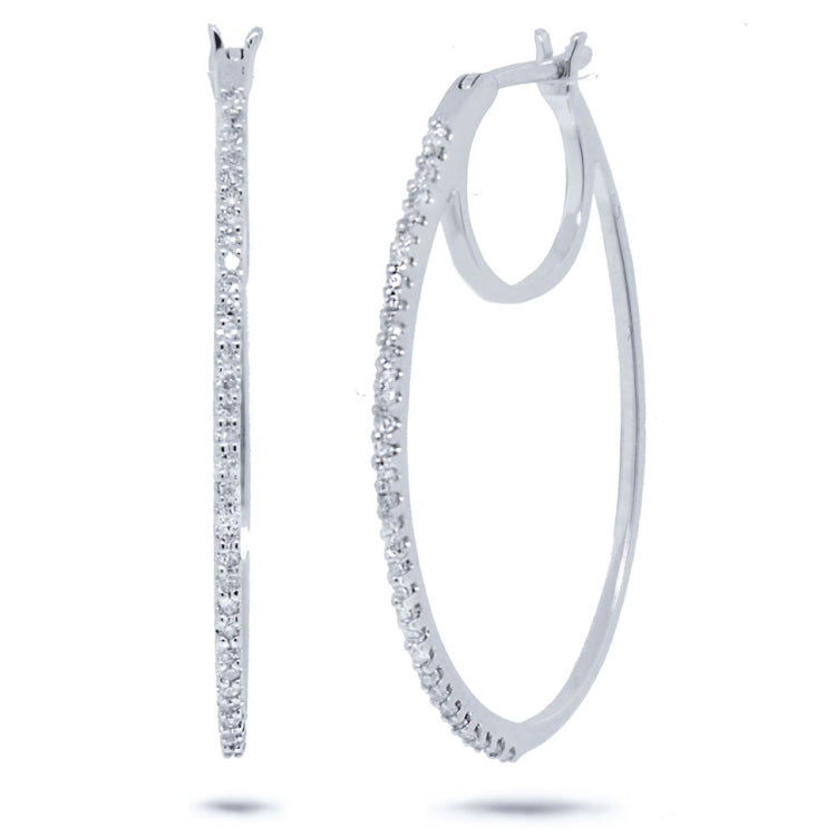 0.19ct 14k White Gold Diamond Oval Hoop Earring